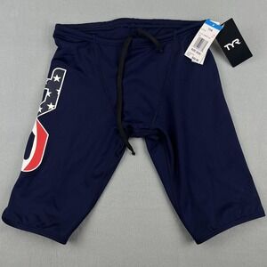 TYR Swim Jammer Mens 30 Navy USA Flag Durafast Elite Training Chlorine Proof